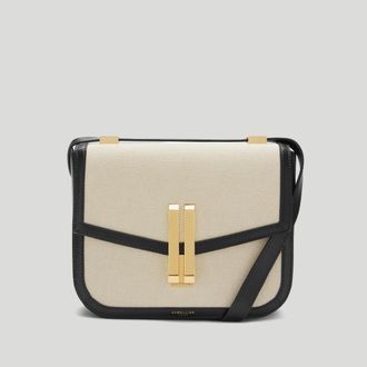 DeMellier The Vancouver in Salt & Pepper Canvas Black Smooth Leather Crossbody bag