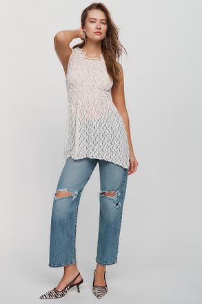 Maeve Sheer Lace Asymmetrical Top