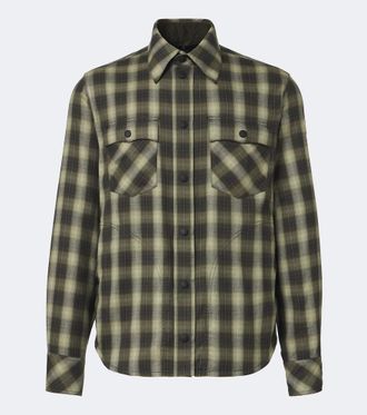 Moncler Camisa en mezcla de algod&oacute;n a cuadros