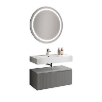 Aquadesign Mueble de ba&ntilde;o 3 piezas en mdf blanco brillo/gris mate