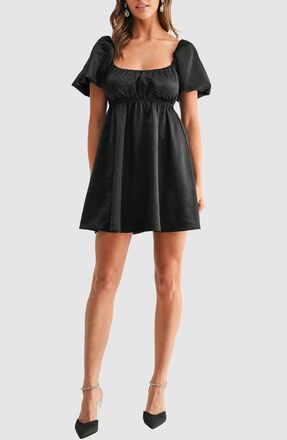 All in Favor Satin Babydoll Minidress in Black at Nordstrom, Size X-Small