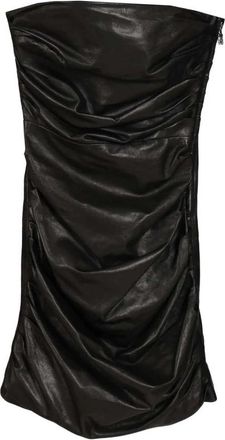 Amiri Draped Lamsleren Mini Jurk - Dames - Feestkleedjes - Zwart - S - Leer - Kleedjes