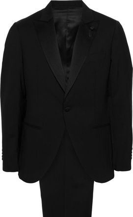 Lardini brooch-detail single-breasted suit - men - Wool/Elastane/Viscose/Cupro - 54 - Black