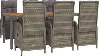 vidaXL Set Comedor Jard&iacute;n 7 Pzas Y Cojines Rat&aacute;n Sint&eacute;tico Gris Vidaxl