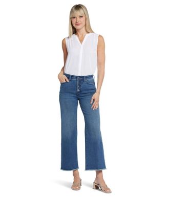 NYDJ Teresa Jeans Womens Blue Denim Cotton Frayed Hem Wide Leg Ankle UPS1311