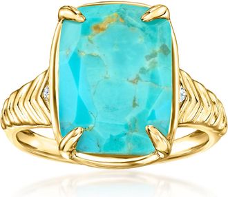 Ross-Simons Turquoise Ring With Lab-Grown Diamonds in 18kt Gold Over Sterling