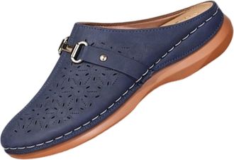 Generic Blue Females Stylish Leisure Style Solid Color Versatile Slope Heel Large Baotou Cool Slippers Suitable for Various Environments