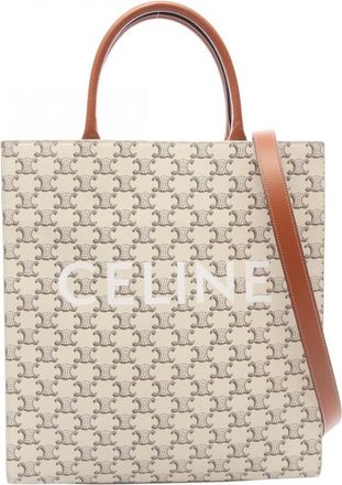 Celine Brown Ivory Coated Canvas Leather Handbag Tote Bag (Pre-Owned)