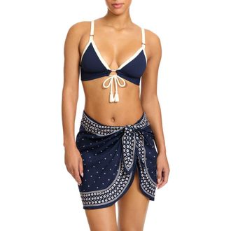 Robin Piccone Juno Print Cotton Cover-Up Pareo in Navy at Nordstrom