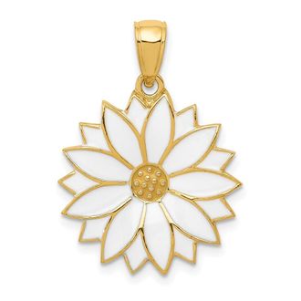 Diamond2Deal 14k Yellow Gold Enameled White Daisy Flower Pendant