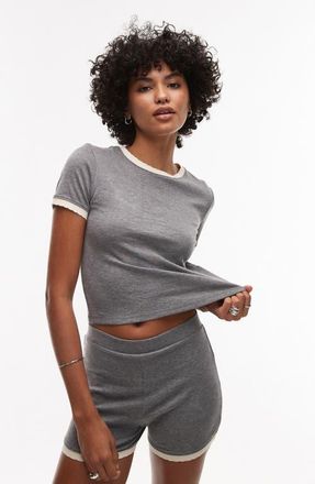 Topshop Everyday Fitted Lettuce Edge Cotton Blend T-Shirt in Grey at Nordstrom, Size X-Small