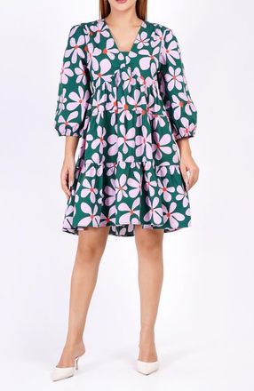 Leota Zariah Empire Waist Mini Dress in Dancing Daisies Evergreen at Nordstrom, Size X-Large