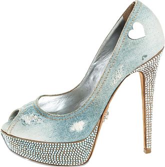 Philipp Plein Pumps denim con cristalli 145mm - Blu