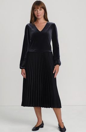 Lands End Velvet and Satin Duet Midi Dress in Black at Nordstrom, Size X-Small