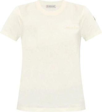 Moncler Logo Patch Katoenen T-shirt - Dames - T-shirts - Wit - S - Katoen - Tops
