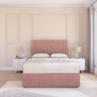 Sloomy Manhattan Plush Velvet Memory Foam Bed Set With No Drawers, Mattress & Headboard in Pink | Size: Small Single