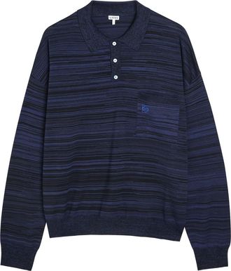 Loewe Logo-embroidered Striped Wool Polo - Navy - XL