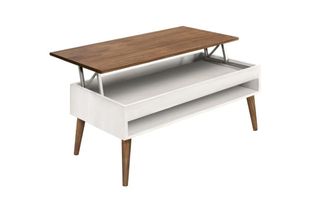 HOGAR 24 Mesa centro Atenea elevable madera maciza natural con estante inferior