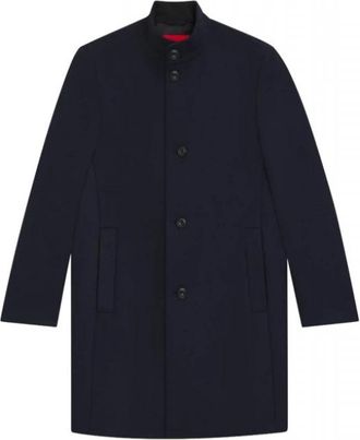 HUGO BOSS Enkelrijige Jas - Heren - Mantel - Blauw - L - Wol - Jassen