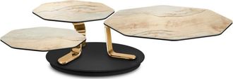 Naos Ausziehbarer Designer Couchtisch Batis mit rotierenden Tischplatten - Onice / Gold glänzend