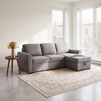Maisons du monde Sof&aacute; cama esquinero reversible de 3-4 plazas en tejido gris