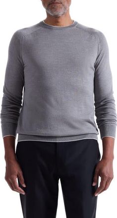 Bugatchi Merino Wool, Silk & Linen Crewneck Sweater in Zinc at Nordstrom, Size Xx-Large
