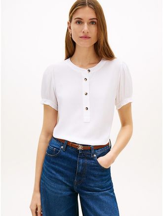 Tommy Hilfiger Womens Lightweight Shirred Pullover Shirt - White - XXL