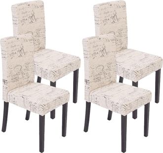Hhg Hhg - Nunca Usado] Juego De 4 Sillas De Comedor Silla De Cocina Littau, Textil Con Letras, Crema, Patas Oscuras
