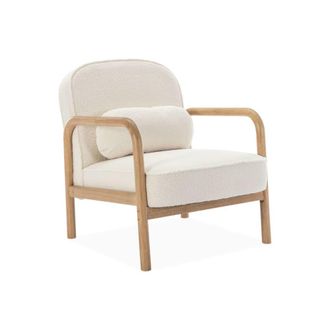 Sweeek Sill&oacute;n escandinavo de madera de hevea y borreguito, crema