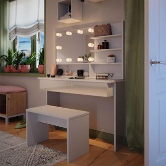 Vicco Tocador Azur, Blanco, 120 Cm Con Estante Con Espejo, Banco E Iluminaci&oacute;n Led