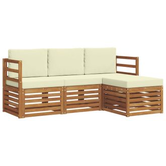 vidaXL Conjunto De Sof&aacute;s De Exterior Con Coj&iacute;n 4 Pcs Natural Y Crema Vidaxl