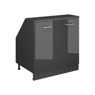 Vicco Armario De Cocina Para Techo Inclinado R-line, Antracita Alto Brillo, 80 Cm Con 2 Puertas, 60 Cm De Profundidad, Vicco