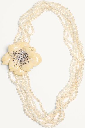 Valentino Garavani Collana Valentino Garavani Fleur Lumineuse In Metallo, Smalto, Perle E Tessuto Uomo ORO/CREMA UNI