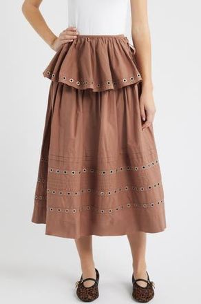 Damson Madder Anika Ruffle Grommet Organic Cotton Maxi Skirt in Tan at Nordstrom Rack, Size 10 Us / 14 Uk
