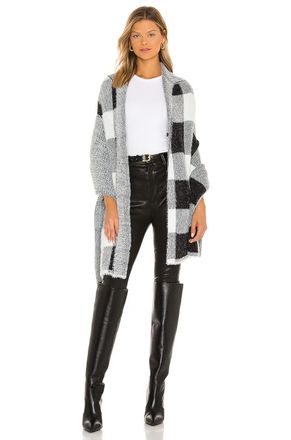 Bella Dahl Poncho Womens ML White Black Check Knit Hooded Sweater Cozy JDM2001
