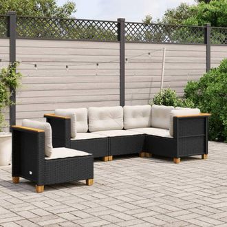 vidaXL Set De Muebles De Jard&iacute;n 5 Pzas Y Cojines Rat&aacute;n Sint&eacute;tico Negro Vidaxl
