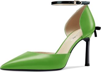 Castamere Women Stiletto High Heel Pointed Toe Pumps Court Shoe Ankle Strap Two-Piece Bow-Knot Dress 8.5 CM Heels Green B 10.5 UK