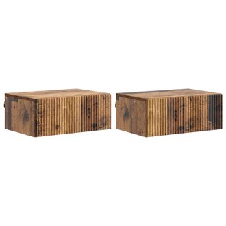 vidaXL Mesita De Noche De Pared Con Caj&oacute;n 2 Pcs Madera Envejecida Vidaxl