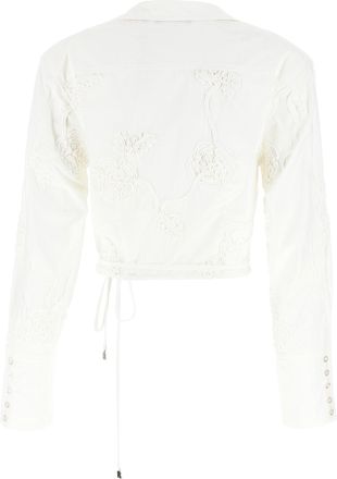 Rotate Floral Embroidered Cotton Blouse - White