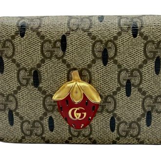 Gucci Beige Black Red Color Gg Supreme Middle Wallet (Bi-Fold) (Pre-Owned)