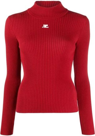 Courr&egrave;ges Rode Geribbelde Gebreide Coltrui - Dames - Coltruien - Rood - M - Truien & Vesten