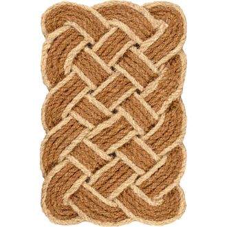 Jonathan Y Designs Maeve Classic Coastal Scalloped Basketweave Coir Indoor/Outdoor DoorMat in Natural/bleach at Nordstrom