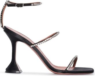 Amina Muaddi Zwarte Leren Sandalen - Dames - Sandalen met hakken - Zwart - 39 EU - Schoenen