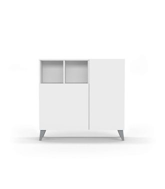 HERDASA Herdasa - Recibidor Zapatero 2 Puertas En Blanco Patas En Gris. 87 Cm (alto) X 90 Cm (ancho) X 27 Cm (prof.)