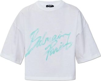 Balmain Short loose-fit T-shirt - Dames - T-shirts - Wit - S - Katoen - Tops
