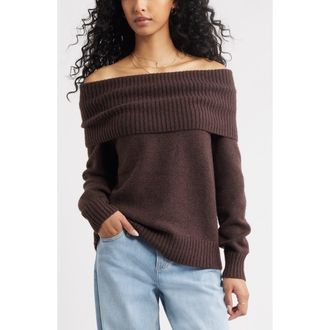 BP. Off the Shoulder Sweater in Brown Coffee at Nordstrom Rack, Size Medium