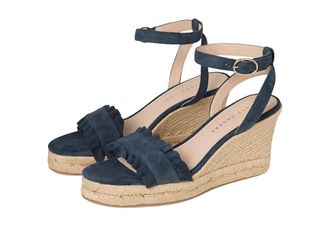Jack Rogers Rozette Ruffle Wedge - Suede Womens Wedge Shoes Midnite : 6.5 M, Leather
