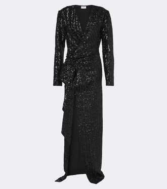 Balmain Abito lungo con fiocco e paillettes