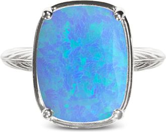 Sterling Forever Sterling Silver Ocean Blue Opal Elongated Cushion Ring