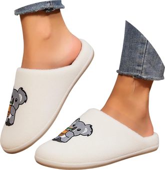 Generic Cute Soft 4D Koala Cotton Slippers for Women Warm Plush Slip-on Slippers Ladies Classic Casual Soft Comfy Memory Foam Home Shoes Indoor Outdoor with A